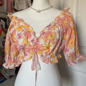 Sabo Skirt Pink and Orange Flutter Sleeve Crop Blouse Large